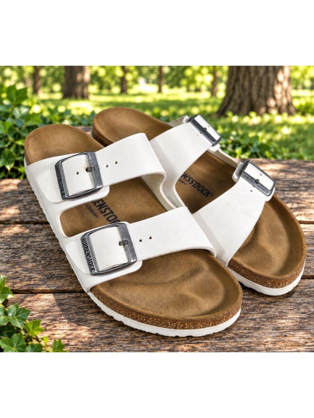 Birkenstock Unisex 40 ( Men's 7 Women's 9) Arizona BS Birko Flor Sandals White